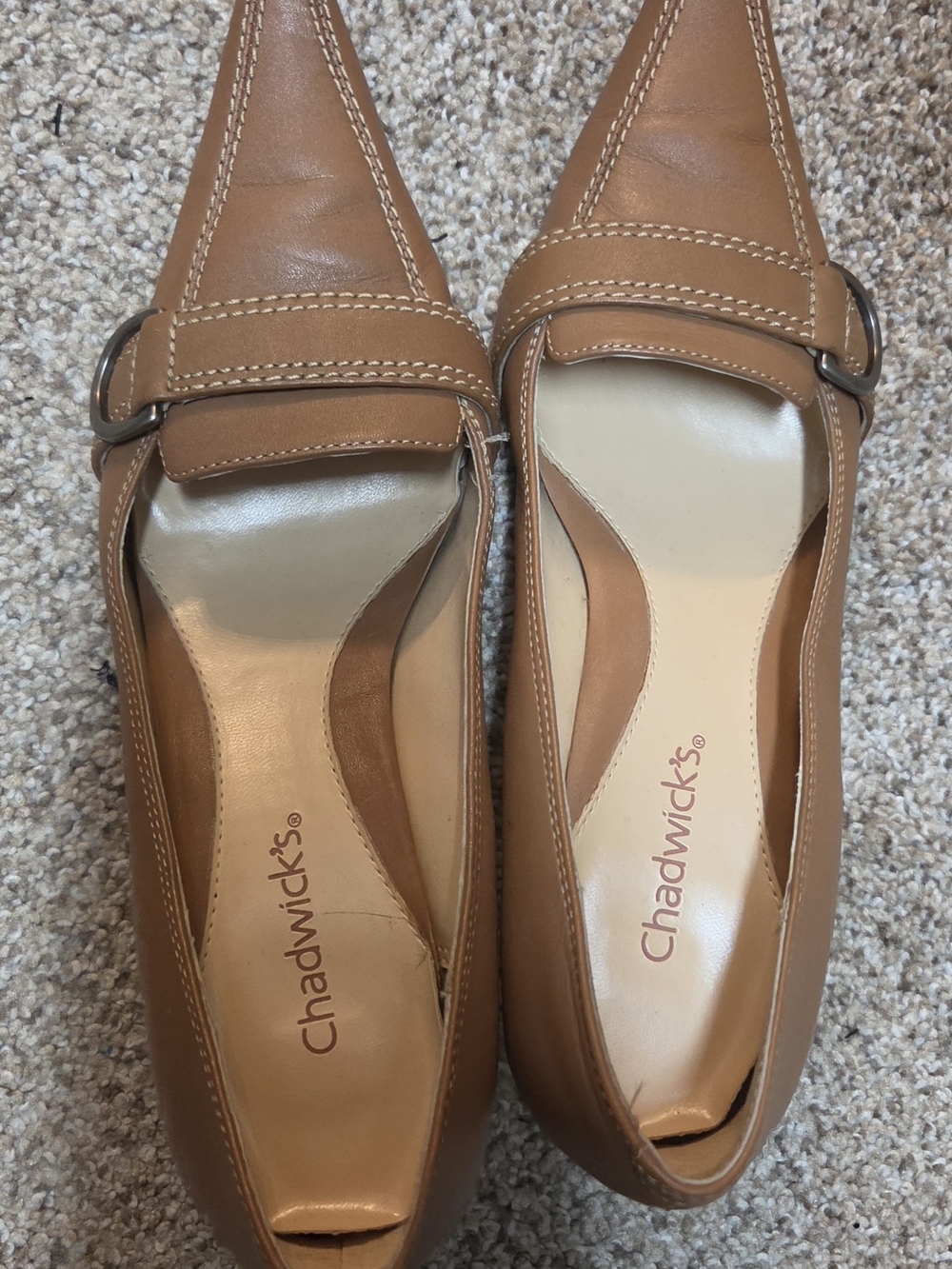 Chadwicks Tan Pointed-Toe Leather Heels with Buckle Strap